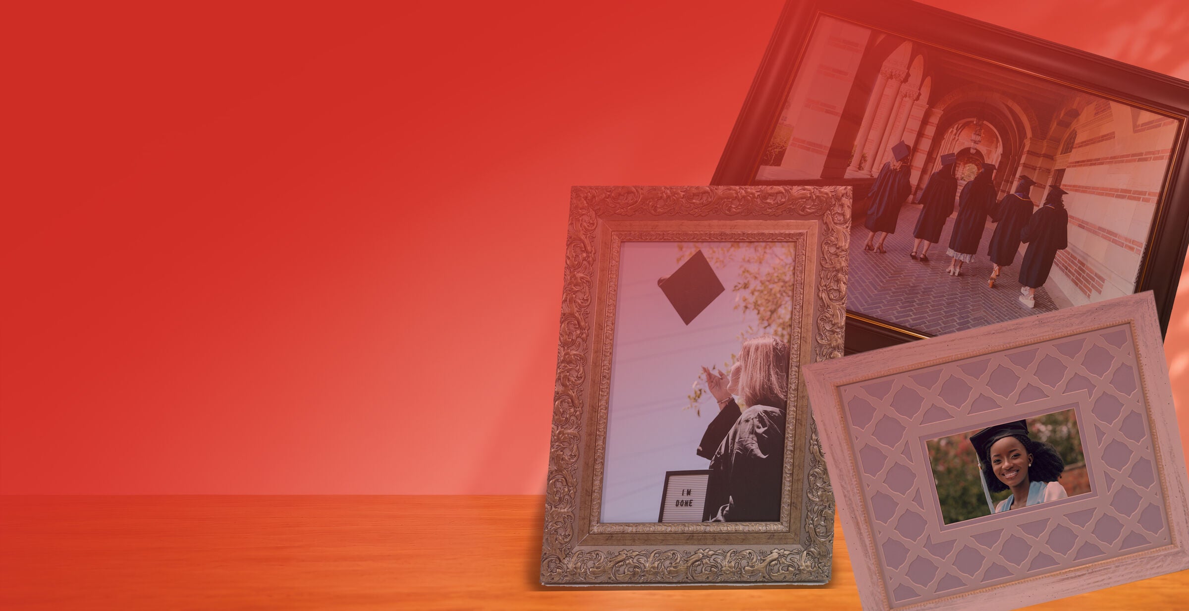 A graduation portrait framed and displayed at home